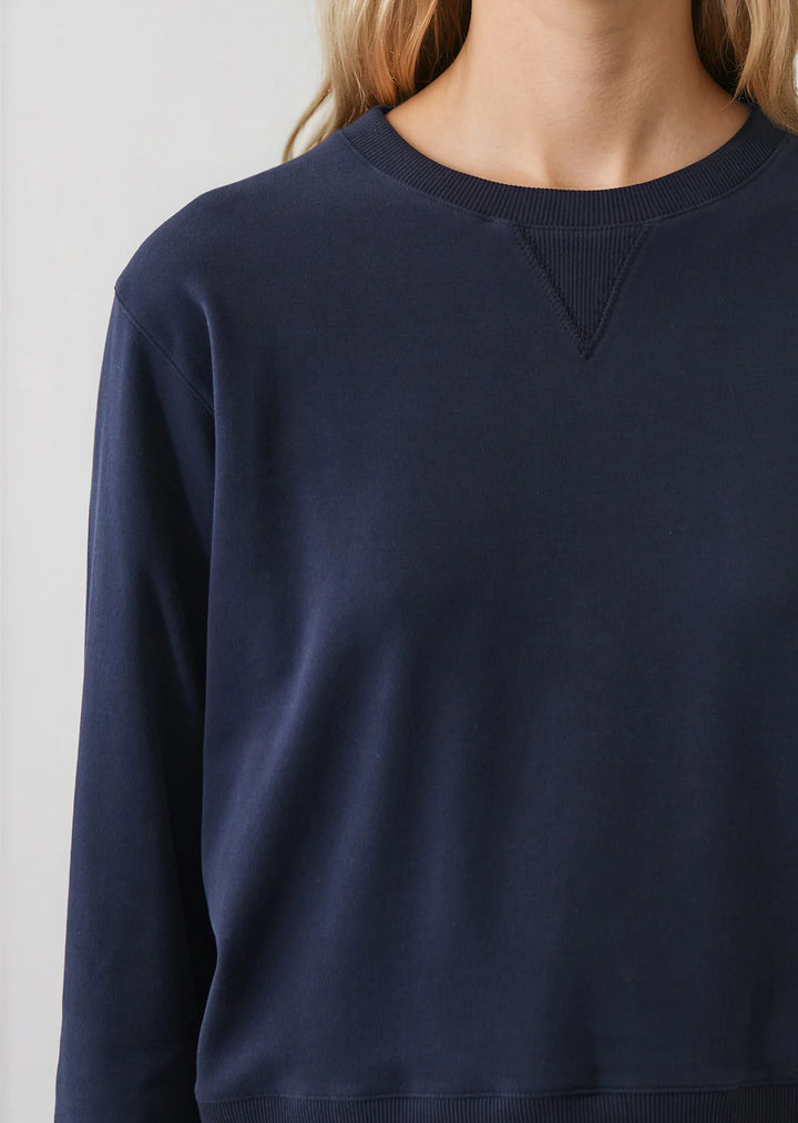 L/S BRUSHED PIMA CROPPED SWEATSHIRT (DARK NAVY) - PATRICK ASSARAF
