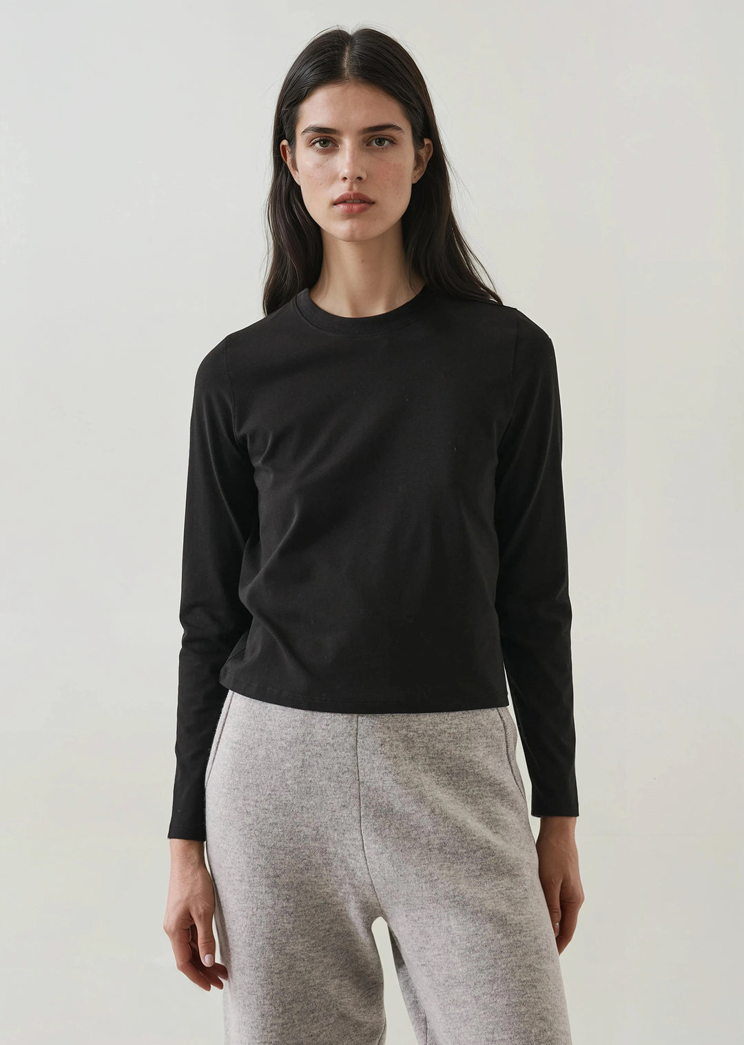 LONG SLEEVE ICONIC PIMA STRETCH BABY TEE (BLACK) - PATRICK ASSARAF