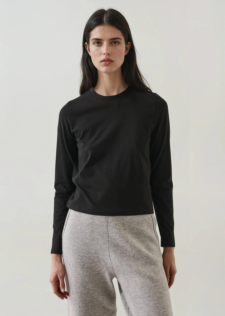 LONG SLEEVE ICONIC PIMA STRETCH BABY TEE (BLACK) - PATRICK ASSARAF