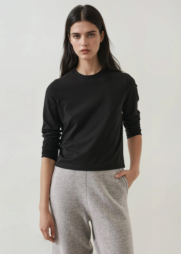 LONG SLEEVE ICONIC PIMA STRETCH BABY TEE (BLACK) - PATRICK ASSARAF
