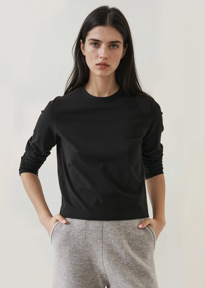 LONG SLEEVE ICONIC PIMA STRETCH BABY TEE (BLACK) - PATRICK ASSARAF