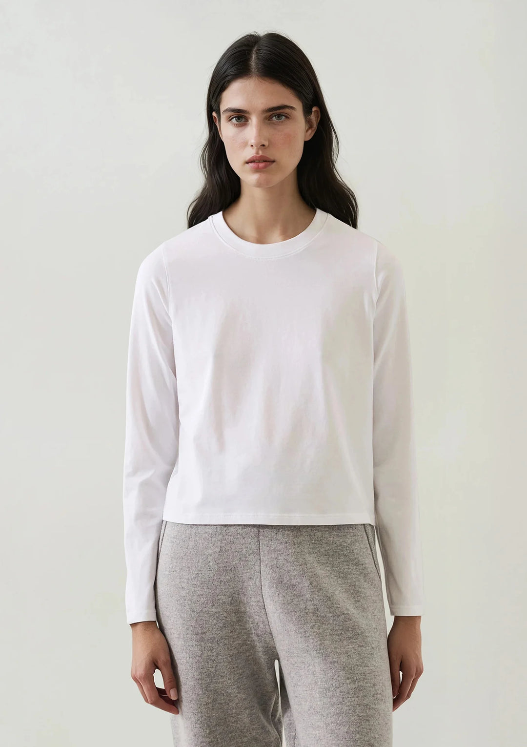 LONG SLEEVE ICONIC PIMA STRETCH BABY TEE (WHITE) - PATRICK ASSARAF