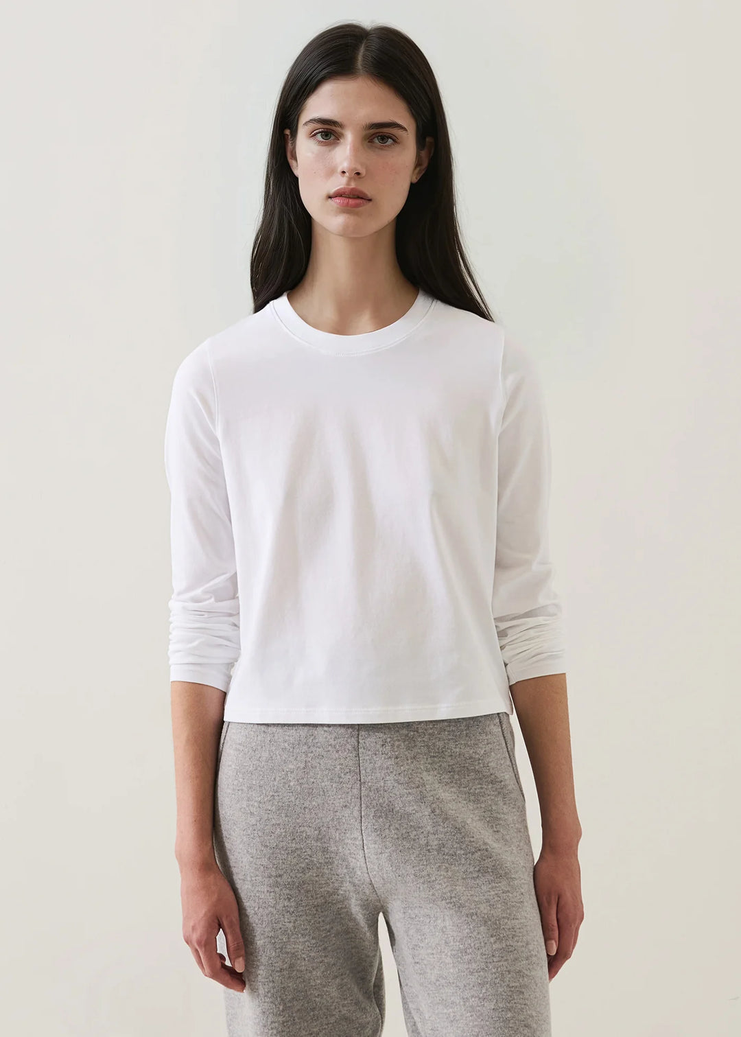 LONG SLEEVE ICONIC PIMA STRETCH BABY TEE (WHITE) - PATRICK ASSARAF