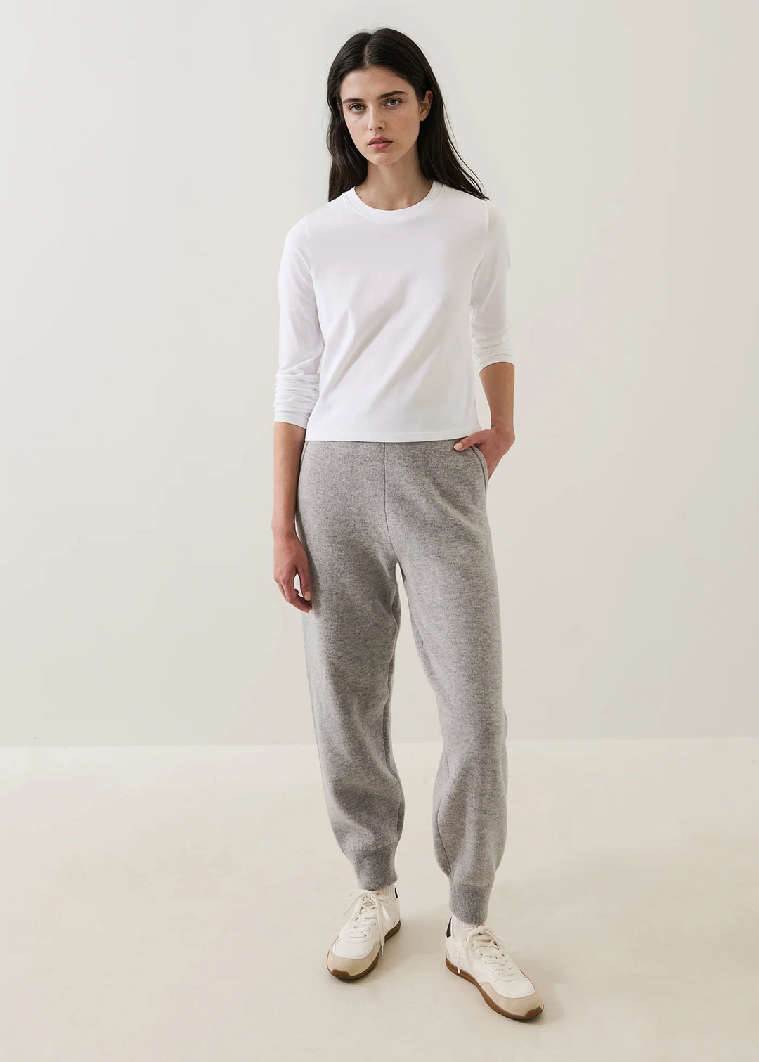LONG SLEEVE ICONIC PIMA STRETCH BABY TEE (WHITE) - PATRICK ASSARAF