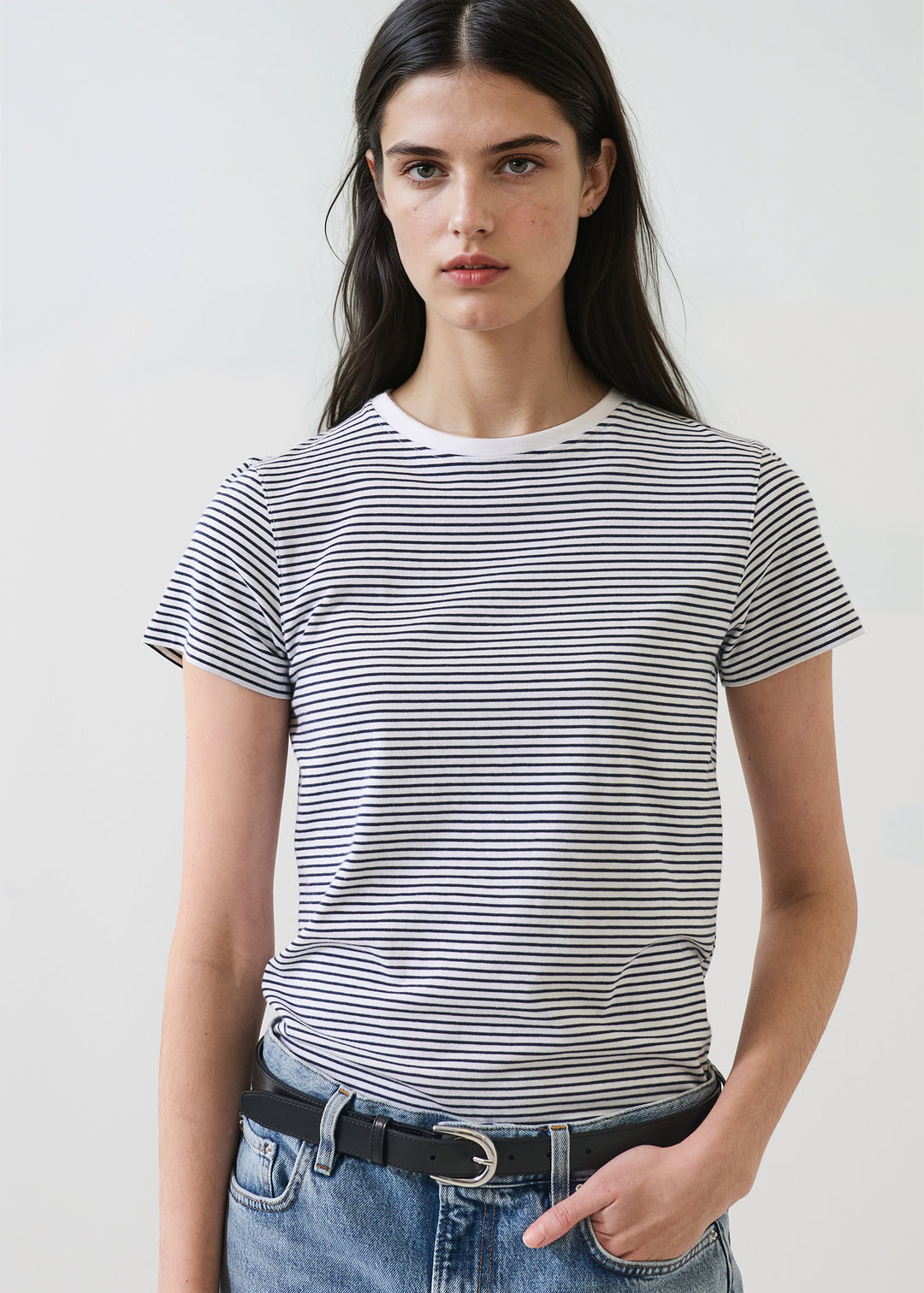 S/S ICONIC MINI STRIPE CREW (WHITE) - PATRICK ASSARAF