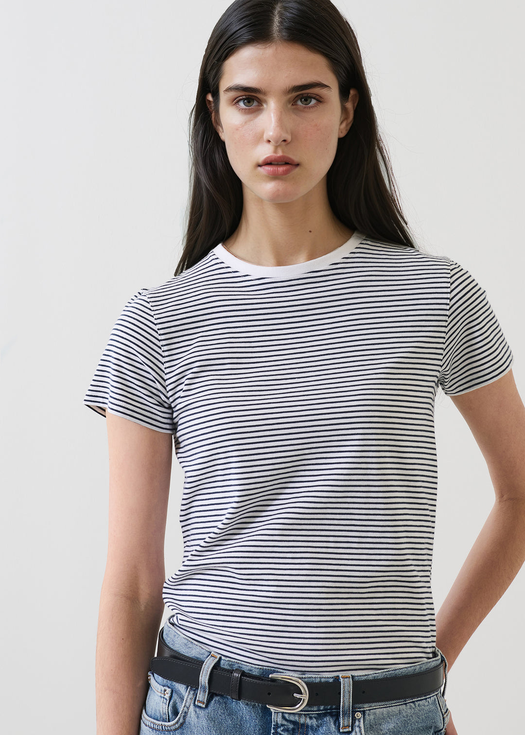 S/S ICONIC MINI STRIPE CREW (WHITE) - PATRICK ASSARAF