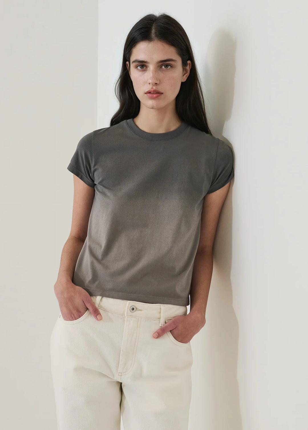 S/S ICONIC FADE WASH CREW BABY TEE (GREYSCALE) - PATRICK ASSARAF