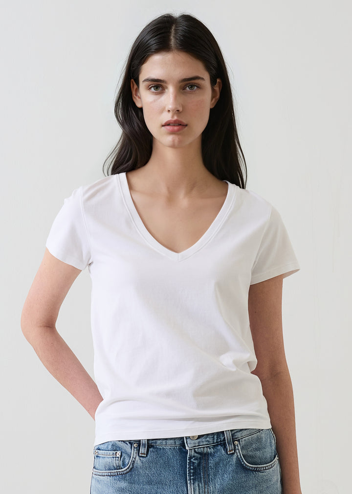 S/S ICONIC PIMA STRETCH FITTED V-NECK (WHITE) - PATRICK ASSARAF