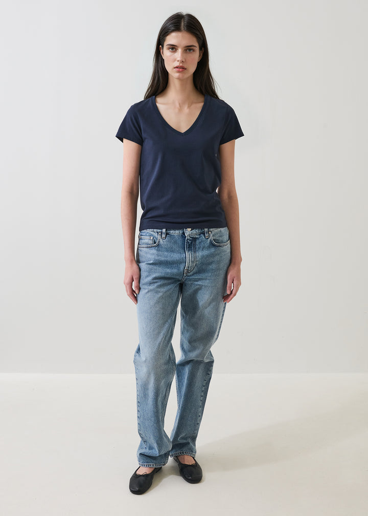 S/S ICONIC PIMA STRETCH FITTED V-NECK (MIDNIGHT) - PATRICK ASSARAF