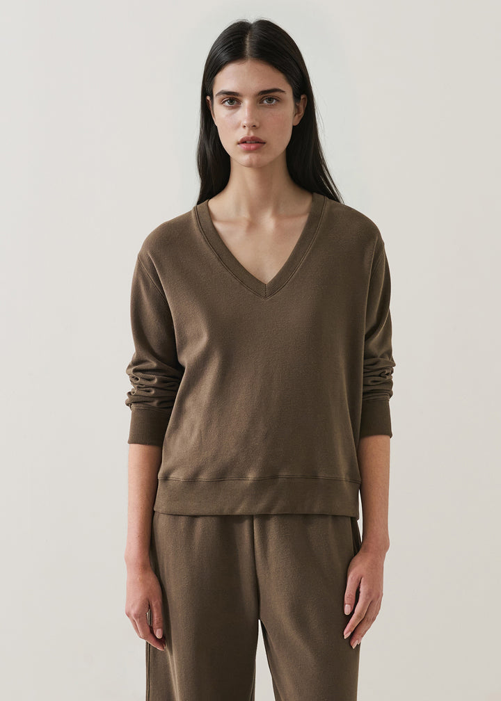LS BRUSHED PIMA RELAXED V-NECK SWEATSHIRT (CHESTNUT) - PATRICK ASSARAF