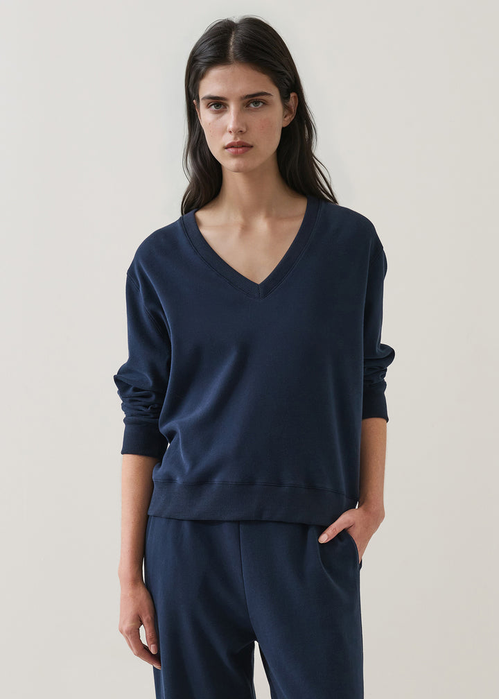 LS BRUSHED PIMA RELAXED V-NECK SWEATSHIRT - PATRICK ASSARAF