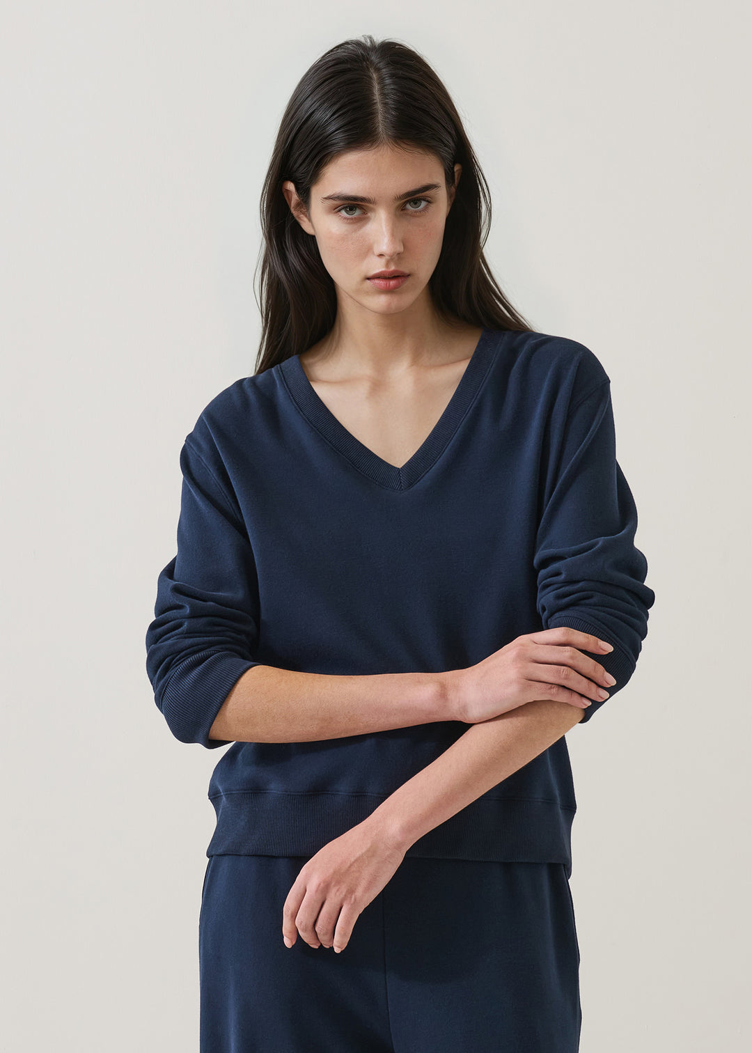 LS BRUSHED PIMA RELAXED V-NECK SWEATSHIRT - PATRICK ASSARAF