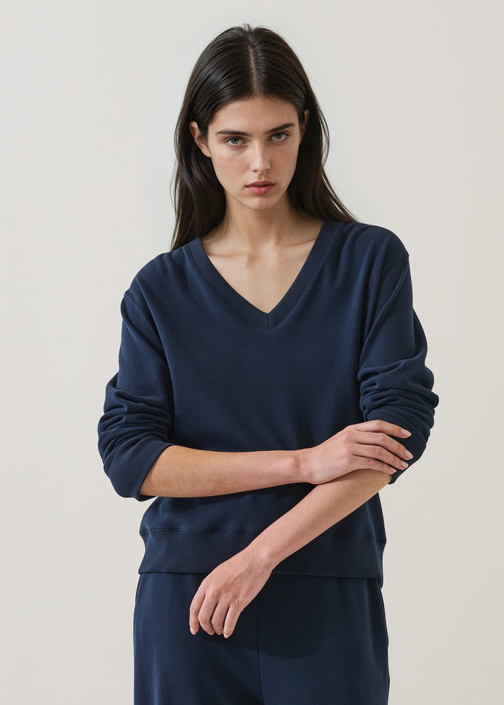 LS BRUSHED PIMA RELAXED V-NECK SWEATSHIRT - PATRICK ASSARAF