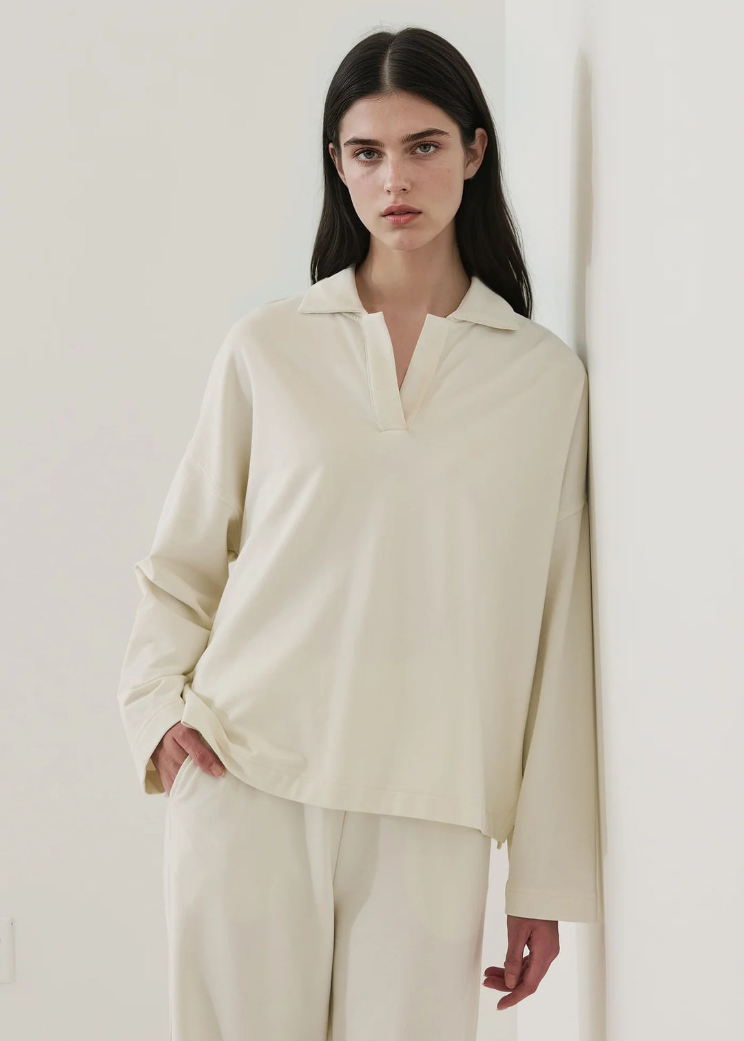 L/S FRENCH TERRY RELAXED POLO (VANILLA) - PATRICK ASSARAF