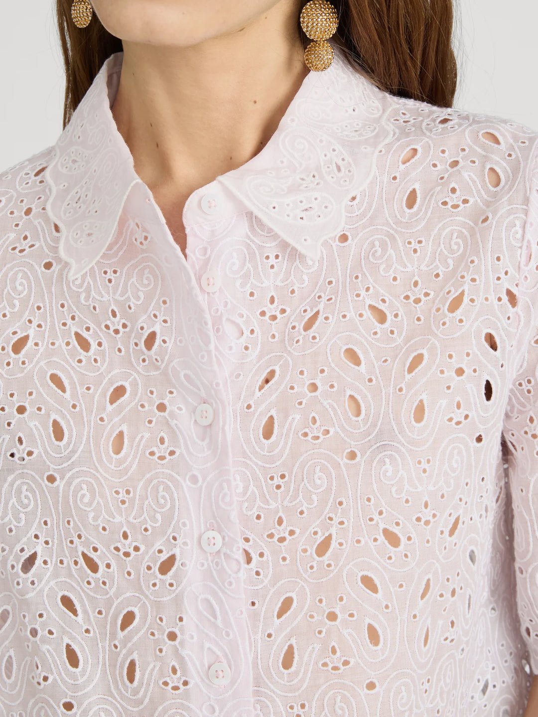 THE PAISLEY EYELET SHIRT (BUBBLE GUM) - FRAME