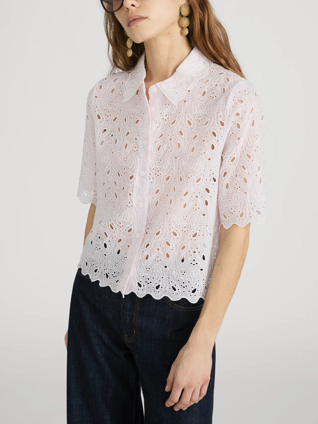 THE PAISLEY EYELET SHIRT (BUBBLE GUM) - FRAME