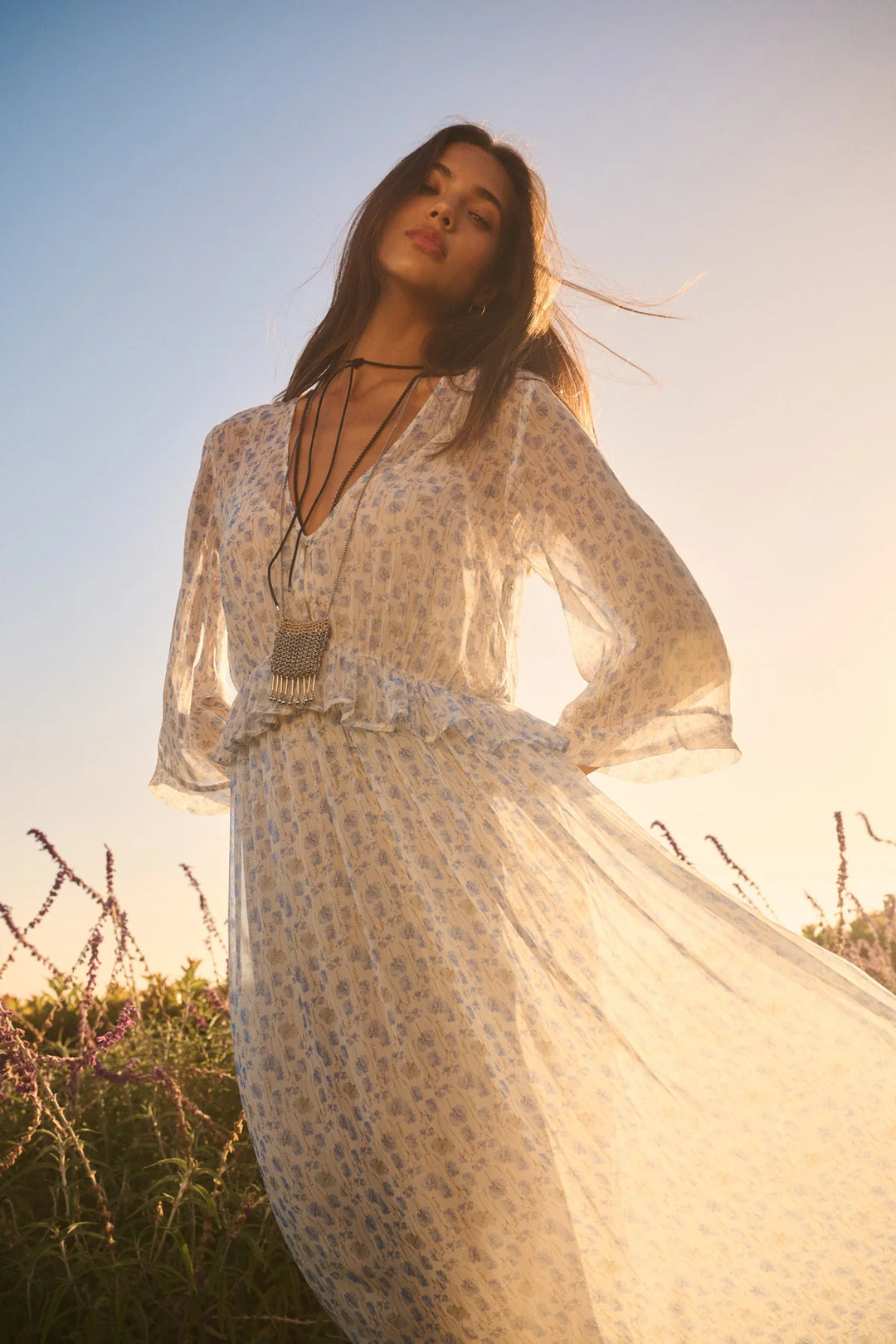 AERIN BLUEBELL DRESS (BLUE FLORAL) - VELVET