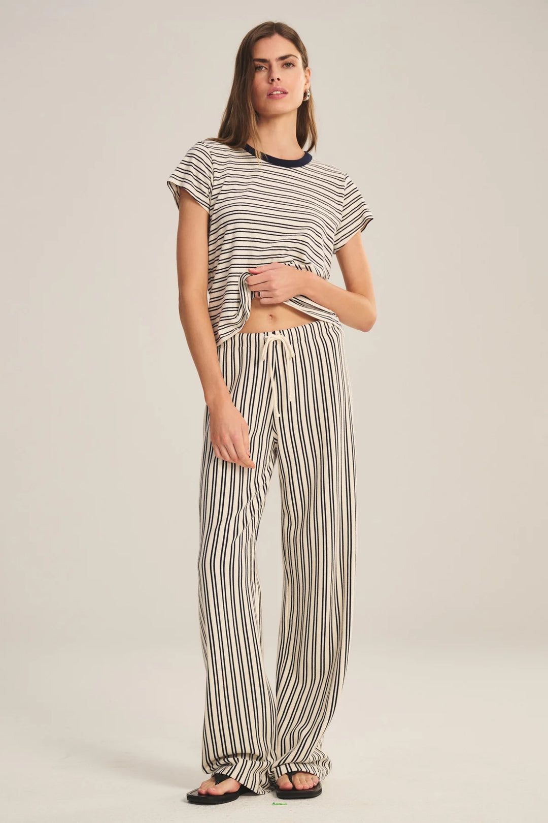 AMELISE VINTAGE STRIPE TERRY PANT (NATURAL/NAVY) - VELVET