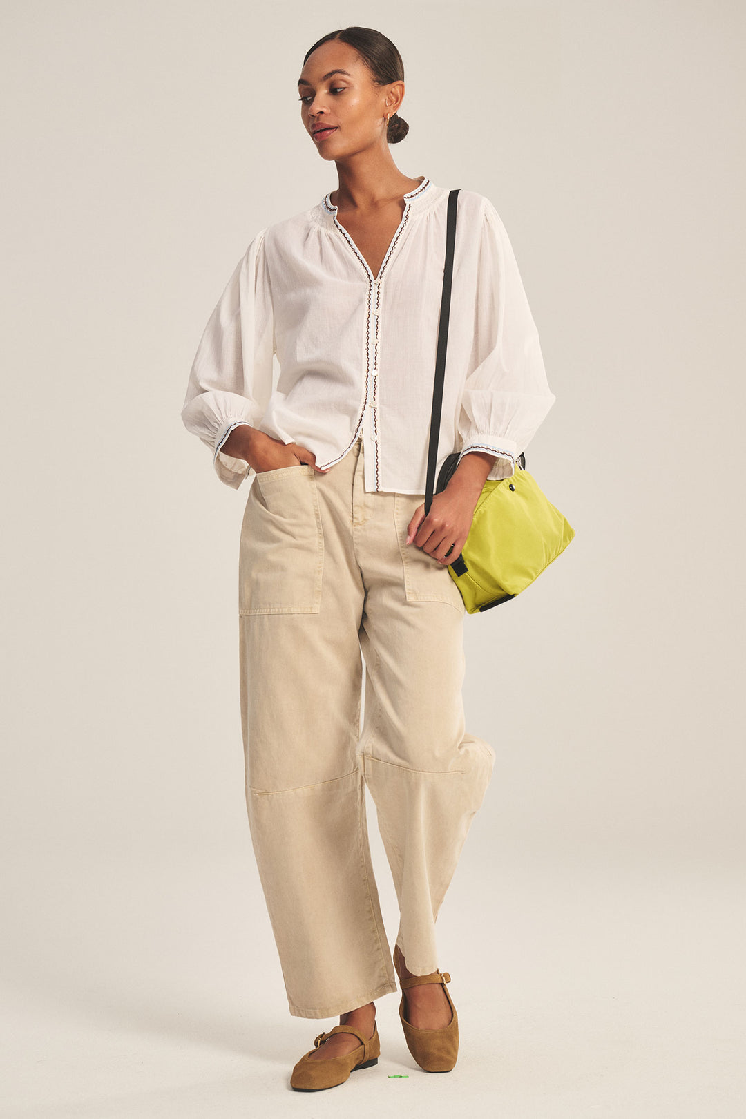 ARIANA EMBROIDERED VOILE TOP (CREAM) - VELVET