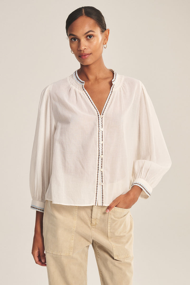 ARIANA EMBROIDERED VOILE TOP (CREAM) - VELVET