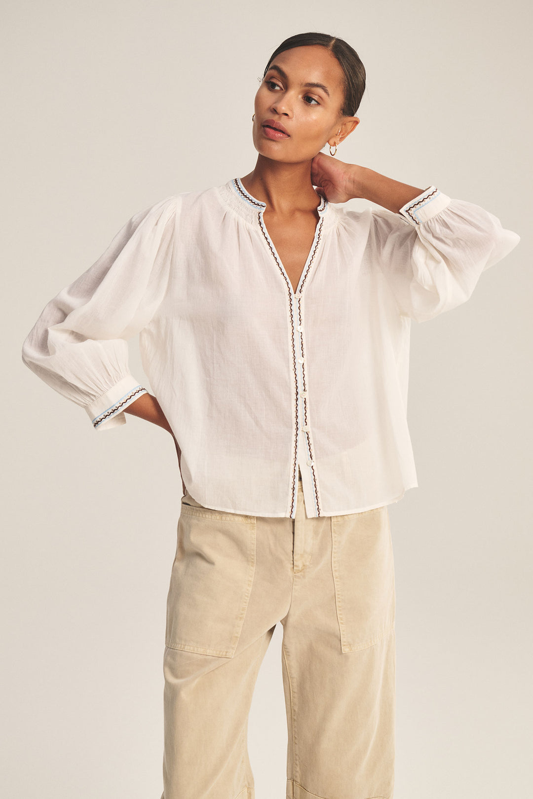 ARIANA EMBROIDERED VOILE TOP (CREAM) - VELVET