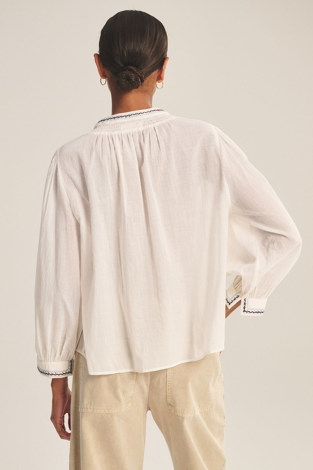 ARIANA EMBROIDERED VOILE TOP (CREAM) - VELVET