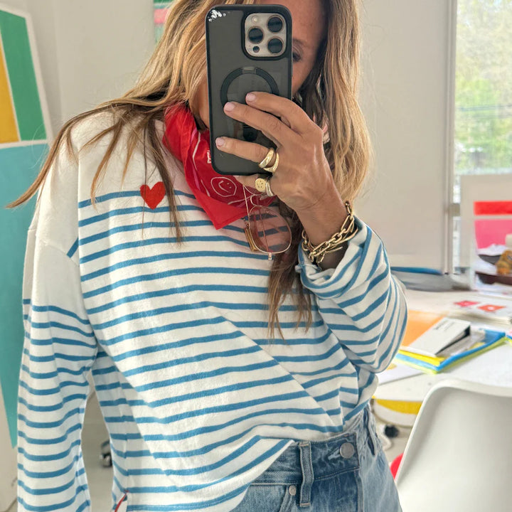 ARTIST LONG SLEEVE STRIPE TEE (CLOUD-SOLVANG BLUE) - KERRI ROSENTHAL