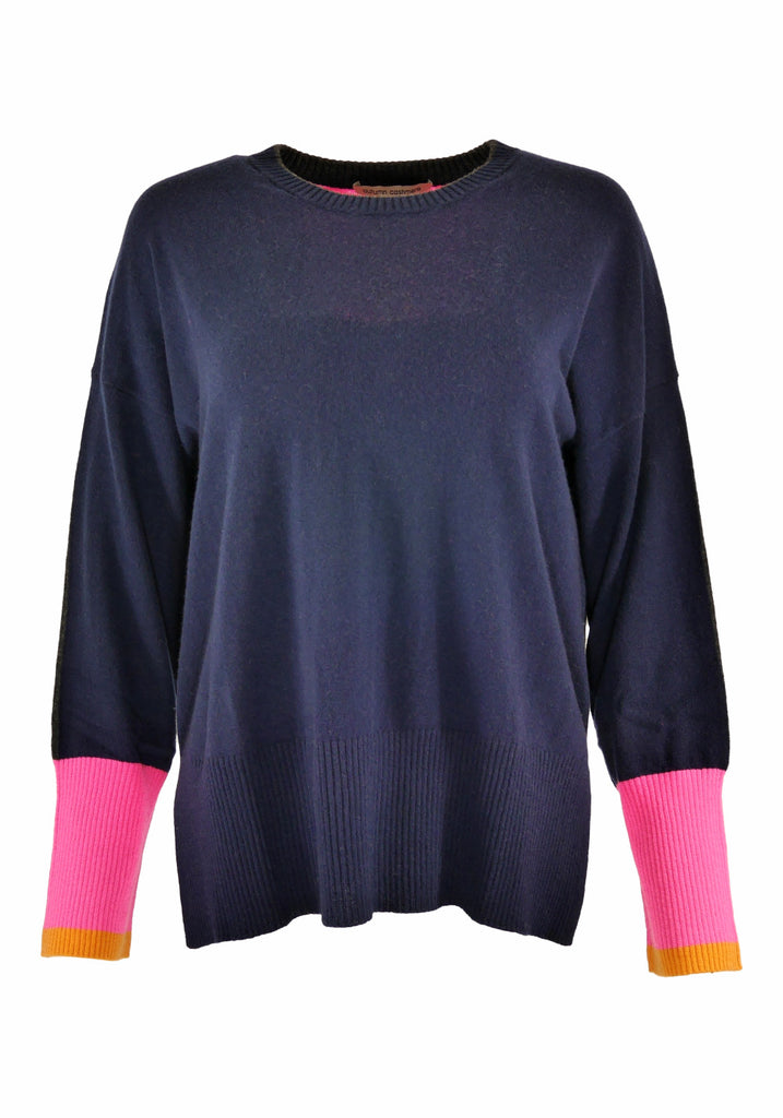 COLOUR BLOCK RELAXED CREW WITH RACING STRIPE - AUTUMN CASHMERE