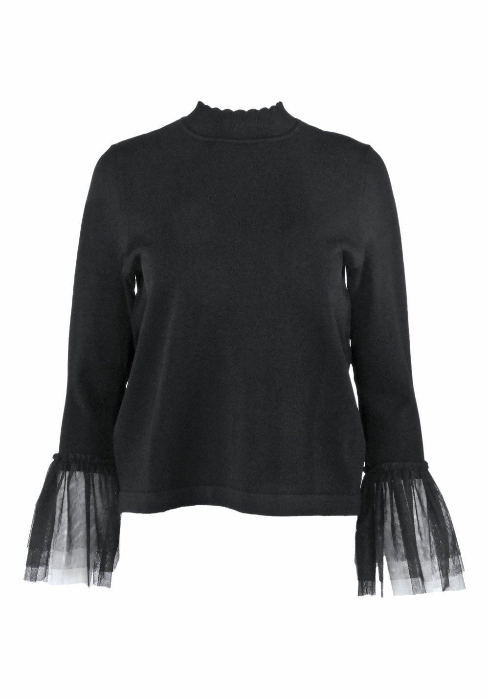 FLAIRED TULLE CUFF MOCK NECK TOP - AUTUMN CASHMERE
