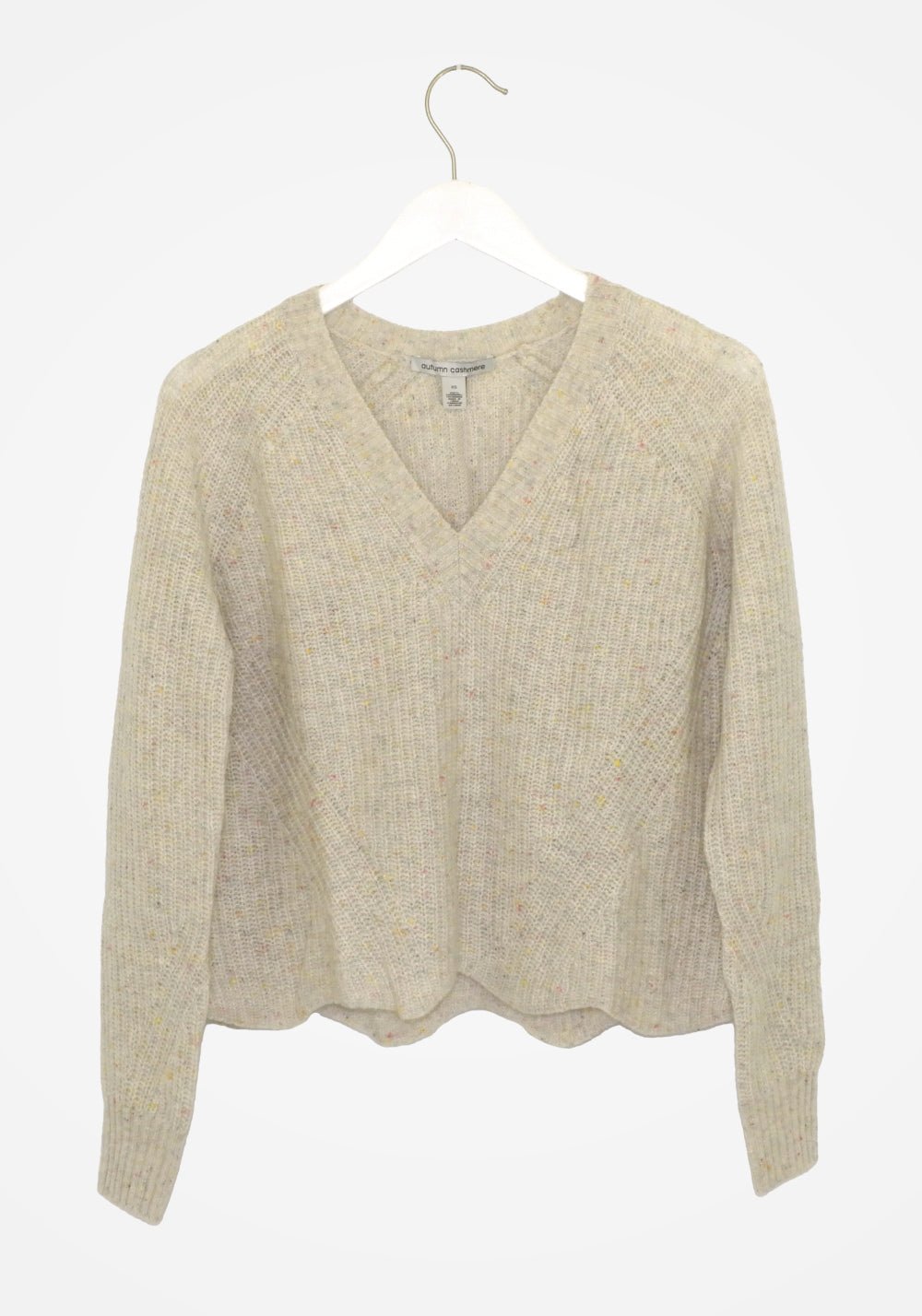 SCALLOP HEM SHAKER STITCH V-NECK SWEATER - AUTUMN CASHMERE