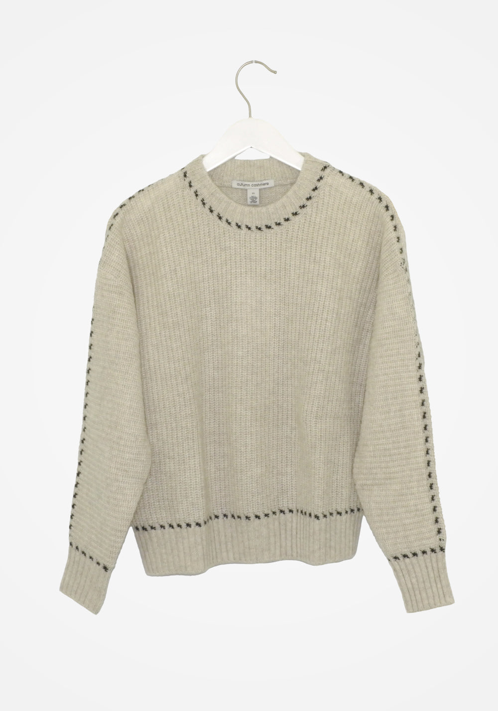 SHAKER STITCH CREW WITH CONTRAST STITCHING - AUTUMN CASHMERE