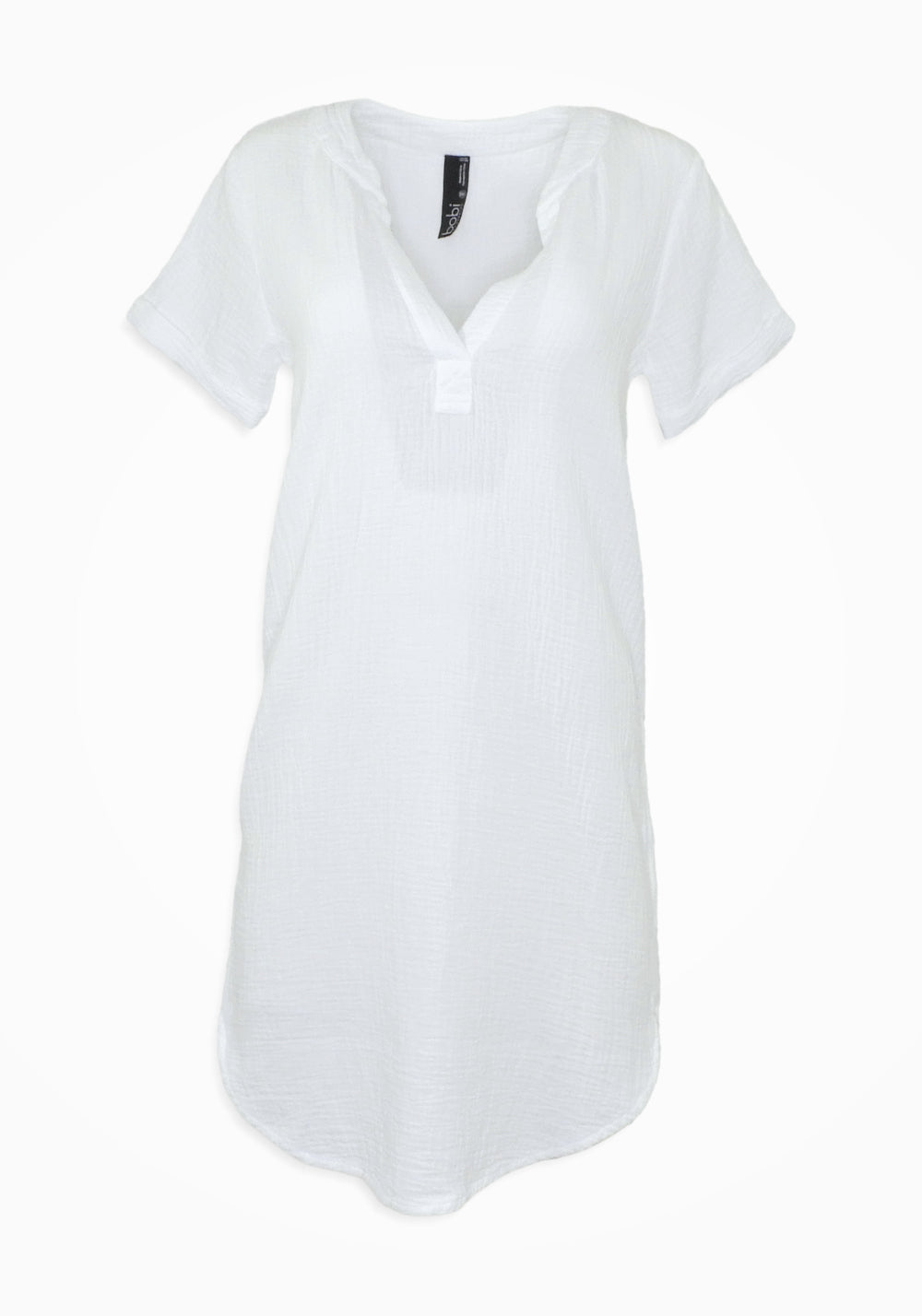 SHORT SLEEVE SPLIT NECK DRESS (WHITE) - BOBI