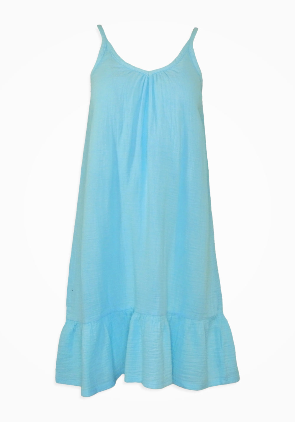V-NECK SHORT CAMI RUFFLE DRESS (BLUE) - BOBI