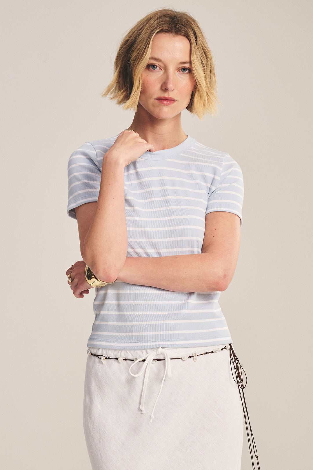 BRENDA STRIPE RIB TOP (ICE) - VELVET