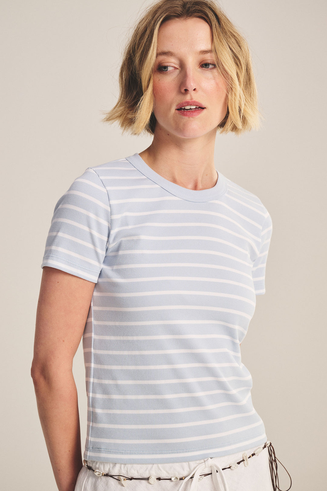 BRENDA STRIPE RIB TOP (ICE) - VELVET