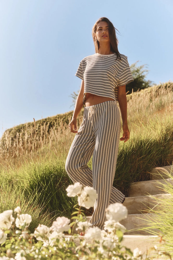 AMELISE VINTAGE STRIPE TERRY PANT (NATURAL/NAVY) - VELVET