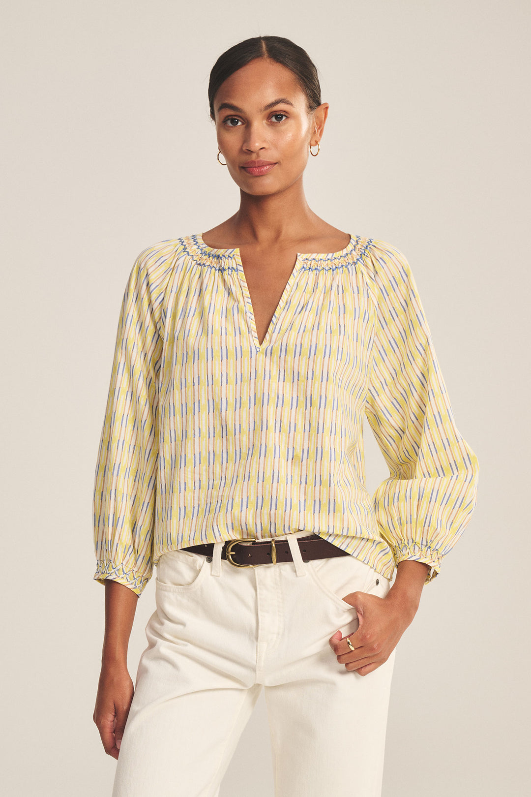 CAMPBELL PRINTED STRIPE TOP (BUTTERCUP) - VELVET
