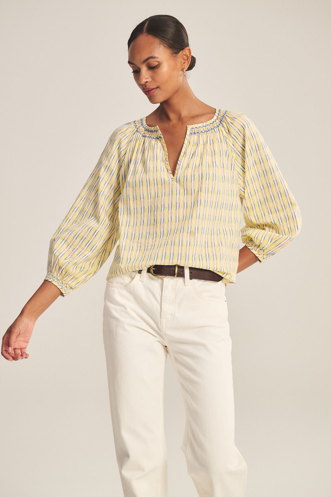 CAMPBELL PRINTED STRIPE TOP (BUTTERCUP) - VELVET