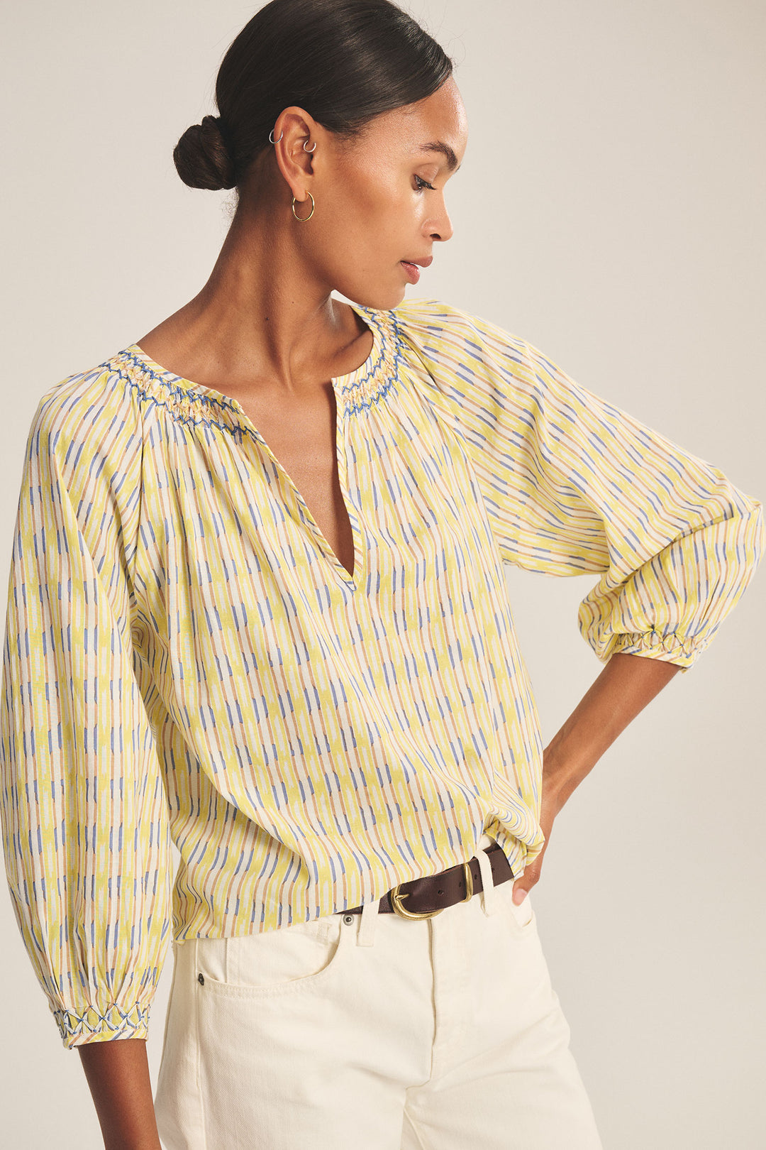 CAMPBELL PRINTED STRIPE TOP (BUTTERCUP) - VELVET