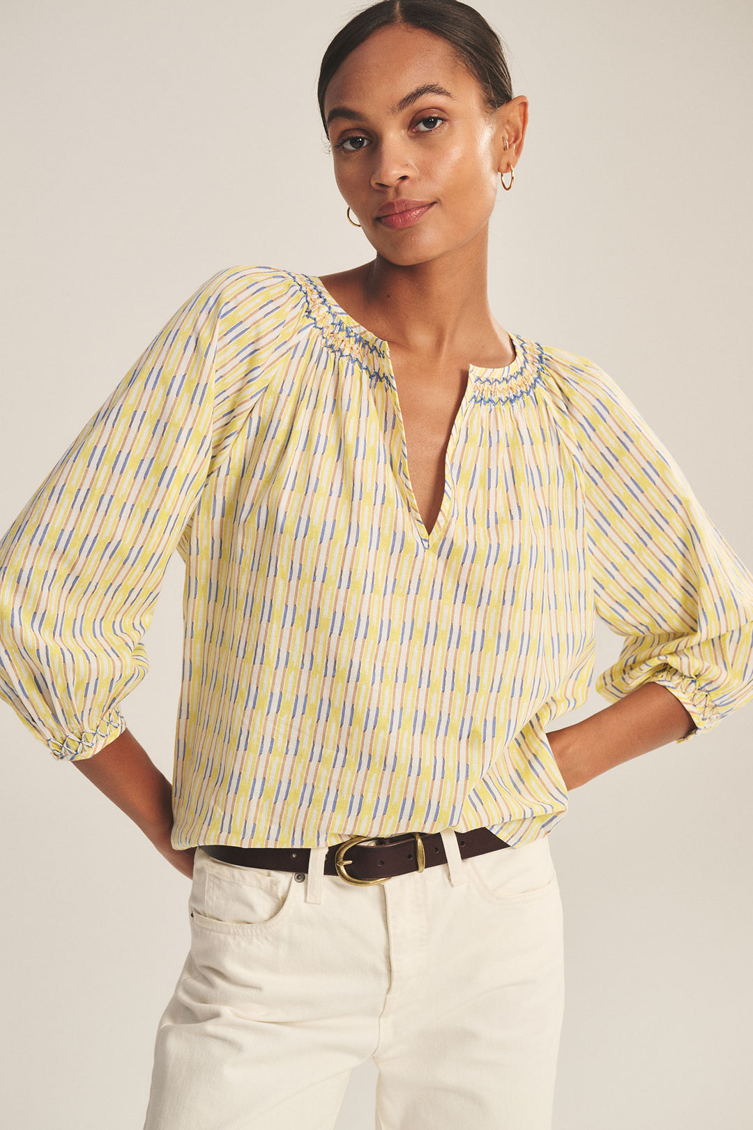 CAMPBELL PRINTED STRIPE TOP (BUTTERCUP) - VELVET