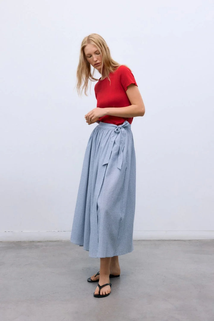 CLOE LONG SKIRT (SUMMER MIDNIGHT PINSTRIPE) - NEW SOCIETY