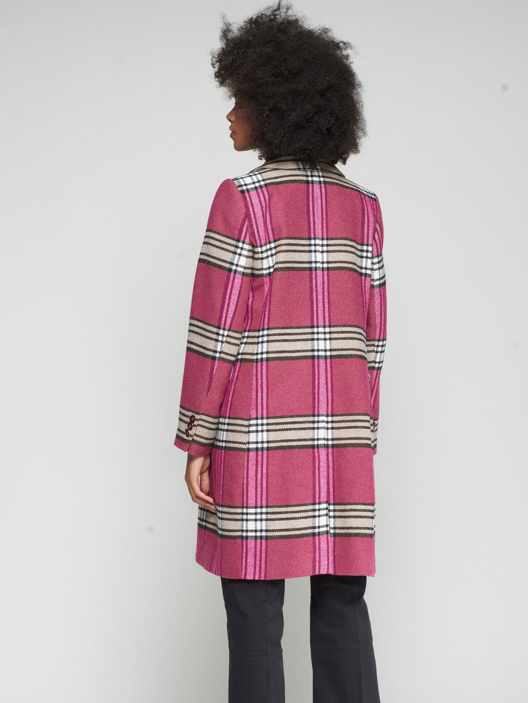 LIAN RASPBERRY CHECK DOUBLE-BREASTED WOOL COAT - VILAGALLO