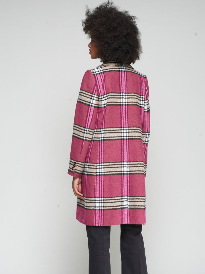LIAN RASPBERRY CHECK DOUBLE-BREASTED WOOL COAT - VILAGALLO