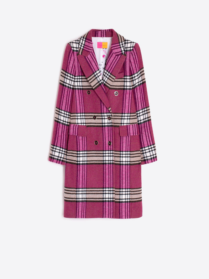 LIAN RASPBERRY CHECK DOUBLE-BREASTED WOOL COAT - VILAGALLO
