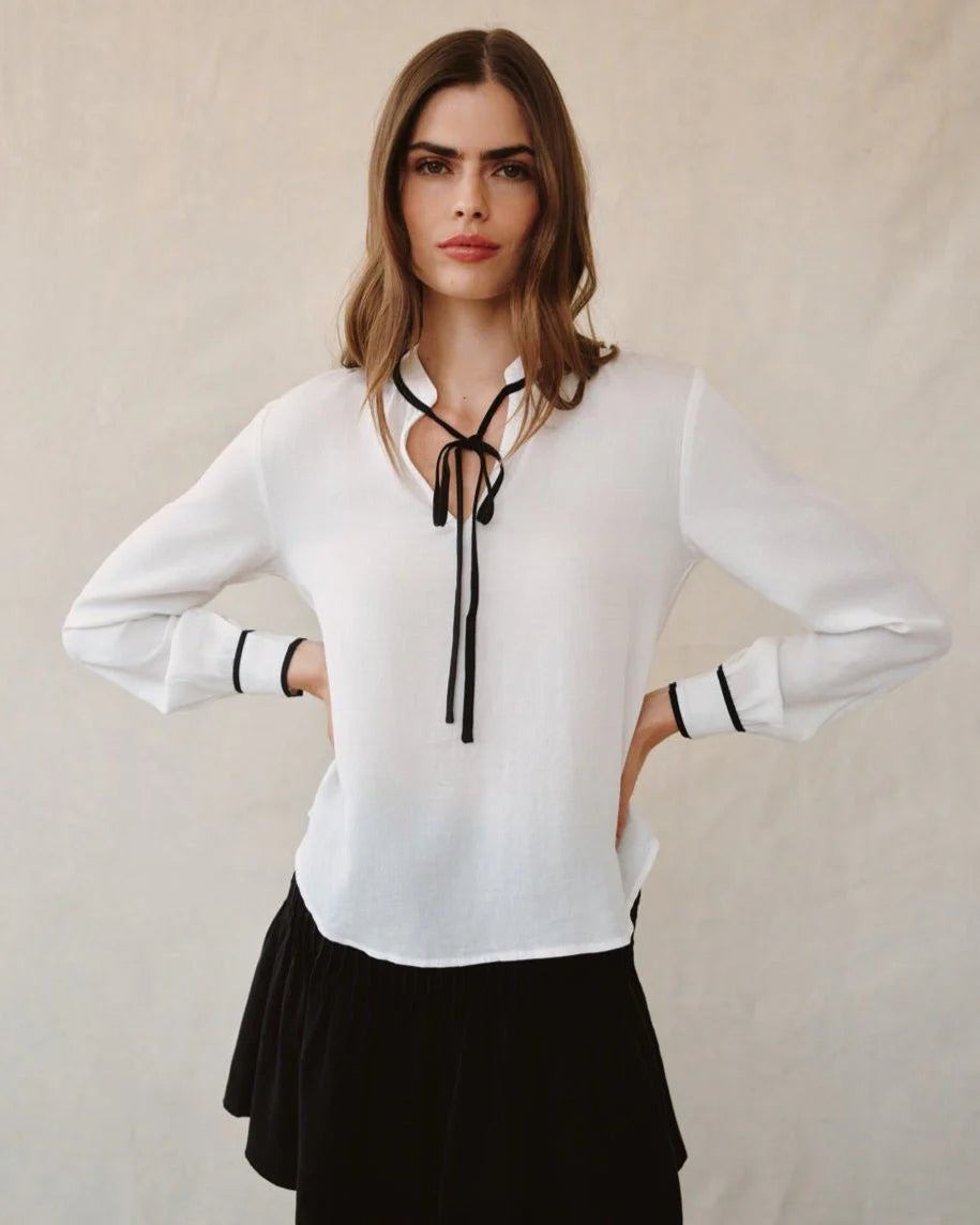 CONTRAST TRIM LONG SLEEVE PULLOVER (OFF-WHITE) - BELLA DAHL