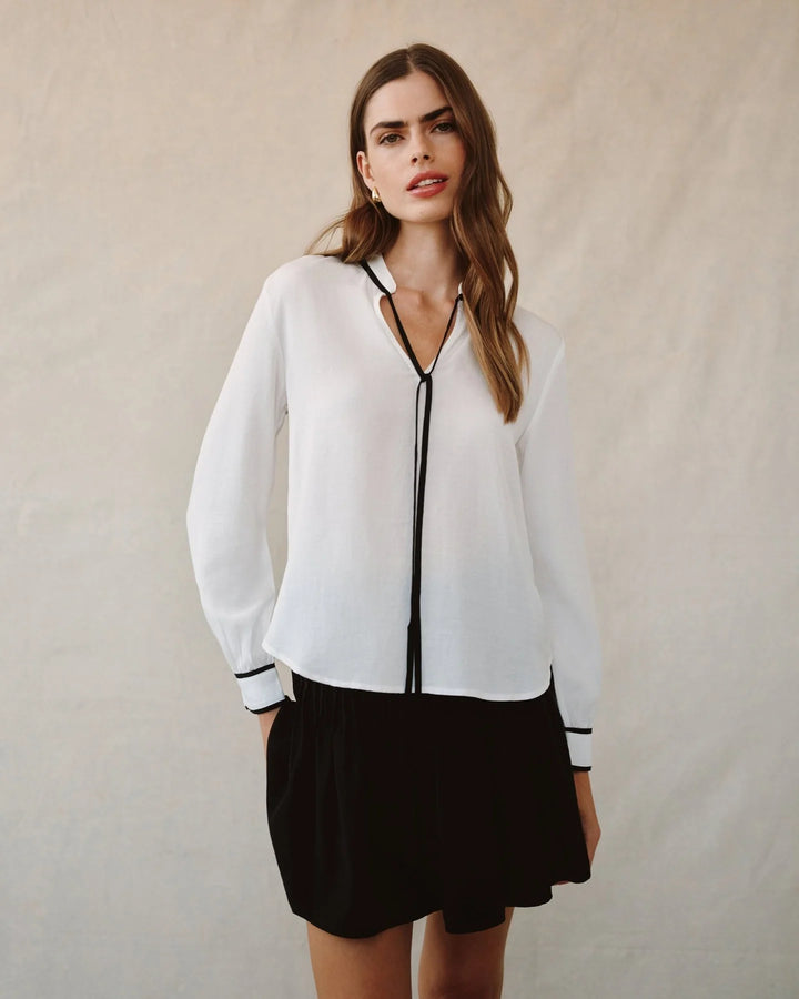 CONTRAST TRIM LONG SLEEVE PULLOVER (OFF-WHITE) - BELLA DAHL