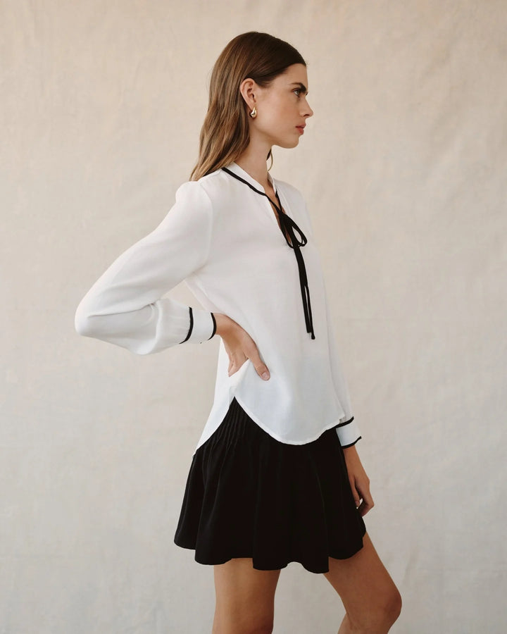 CONTRAST TRIM LONG SLEEVE PULLOVER (OFF-WHITE) - BELLA DAHL