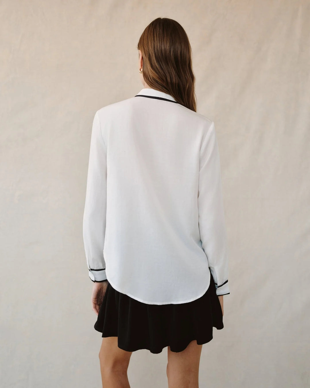 CONTRAST TRIM LONG SLEEVE PULLOVER (OFF-WHITE) - BELLA DAHL