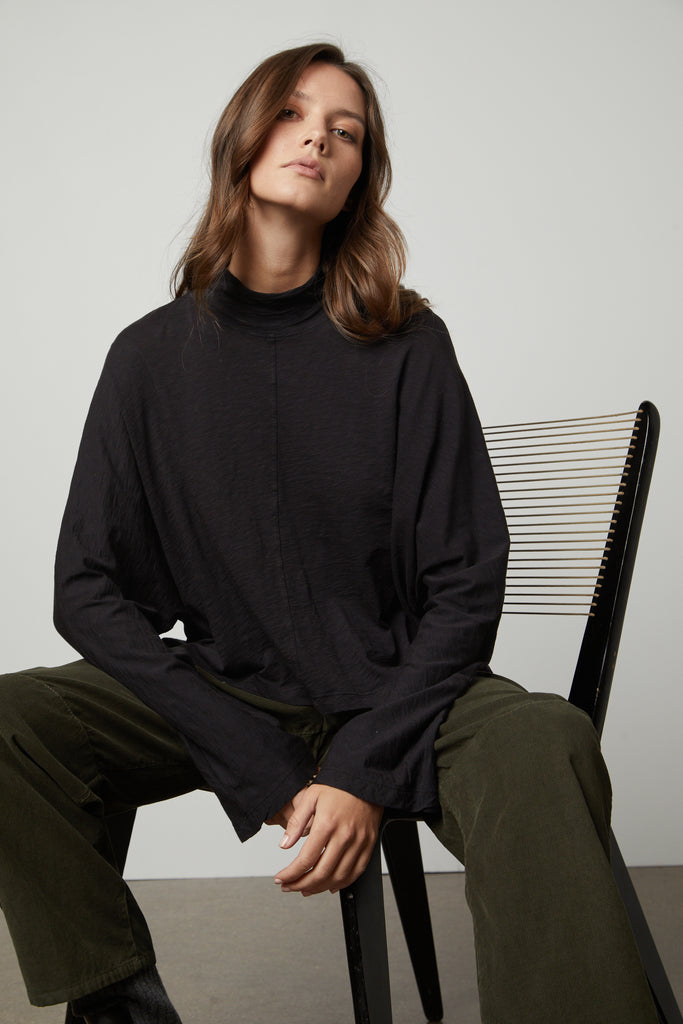 STACEY COTTON SLUB MOCK NECK TOP - VELVET