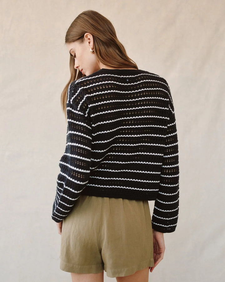 CREW NECK SWEATER (BLACK/IVORY STRIPE) - BELLA DAHL